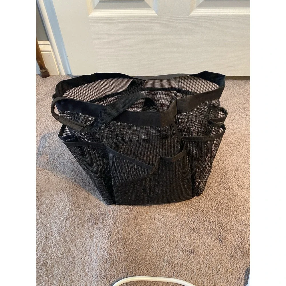 Heavy Duty Mesh Shower Caddy Hanging Organizer Dorm,Gym, 7 Pockets,Handle, Black